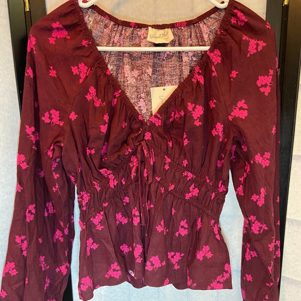 Universal Thread Magenta Gathered Peasant Peplum Blouse NWT Long Sleeve Top